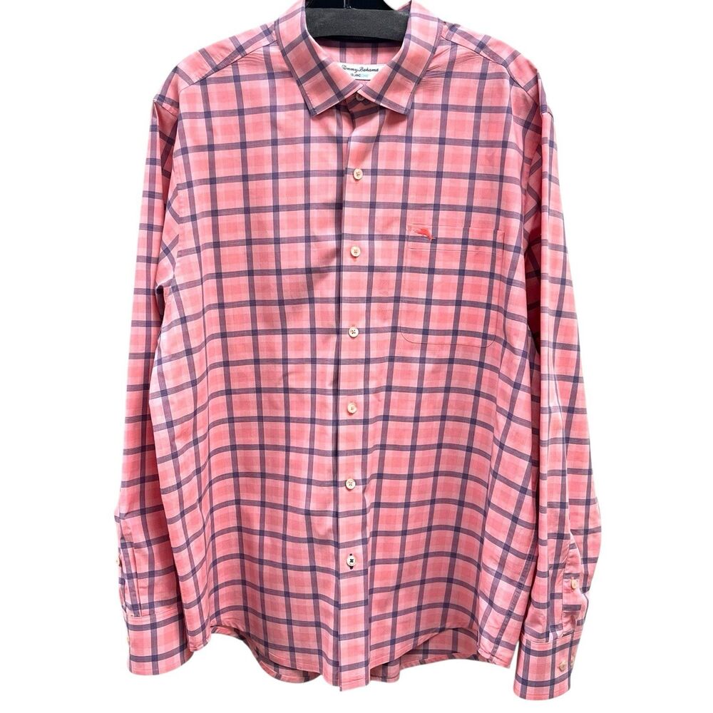 Tommy Bahama Island Zone Mens L Plaid Long Sleeve Button Down Pima Cotton Shirt